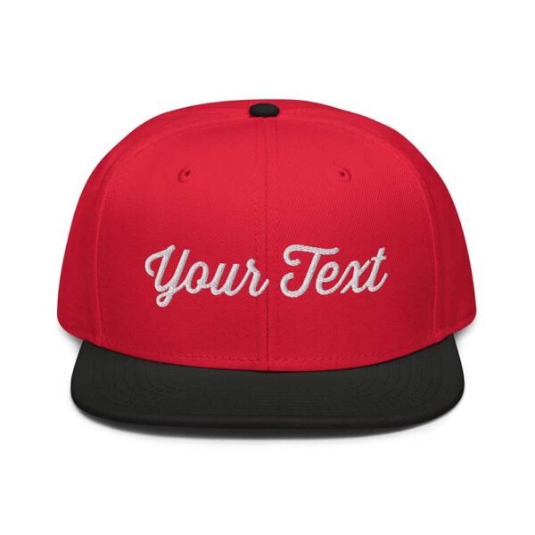 Black/Red/Red Snapback (White Stitch, Cursive) - Image 7