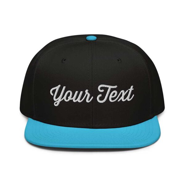 Aqua Blue/Black/Black Snapback (White Stitch, Cursive) - Image 7