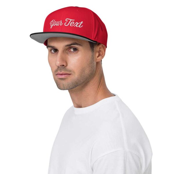 Black/Red/Red Snapback (White Stitch, Cursive) - Image 3