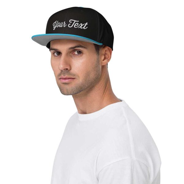 Aqua Blue/Black/Black Snapback (White Stitch, Cursive) - Image 3