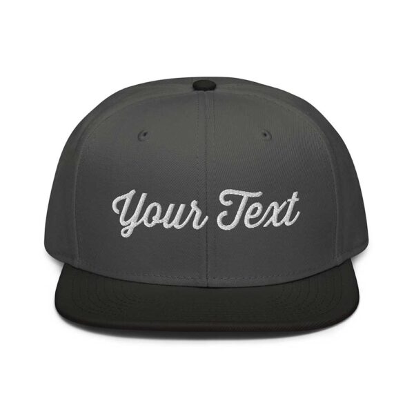 Black/Charcoal Gray/Charcoal Gray Snapback (White Stitch, Cursive) - Image 7