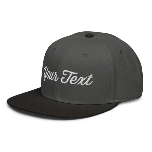 Black/Charcoal Gray/Charcoal Gray Snapback (White Stitch, Cursive)