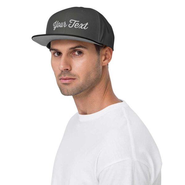 Black/Charcoal Gray/Charcoal Gray Snapback (White Stitch, Cursive) - Image 3