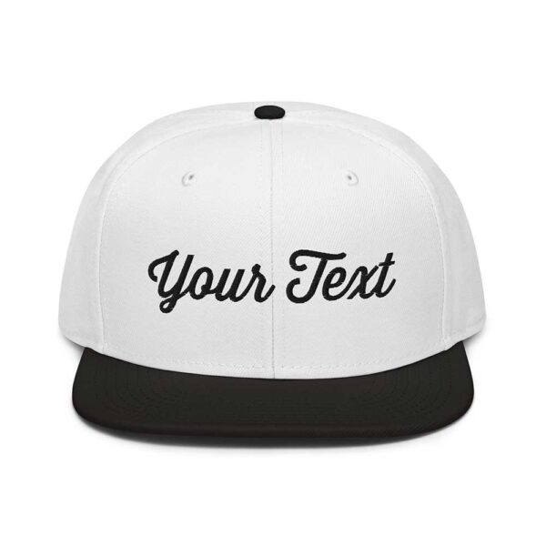 Black/White/White Snapback (White Stitch, Cursive) - Image 7