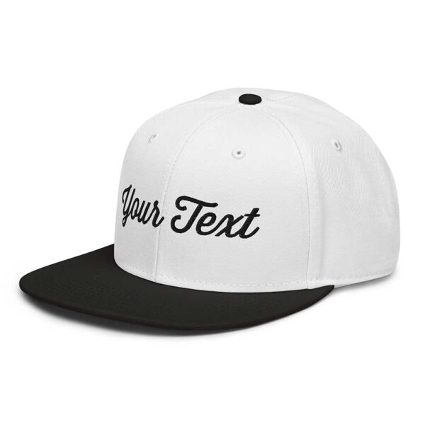 Black/White/White Snapback (White Stitch, Cursive)