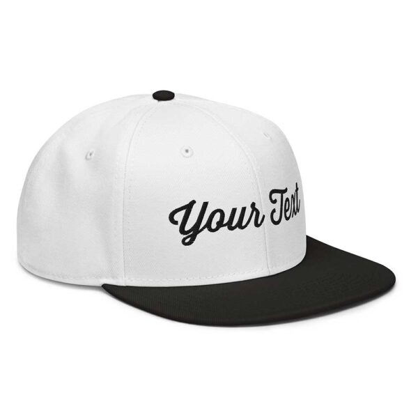 Black/White/White Snapback (White Stitch, Cursive) - Image 8