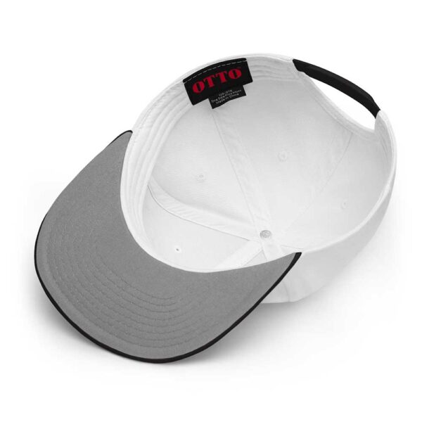 Black/White/White Snapback (White Stitch, Cursive) - Image 6