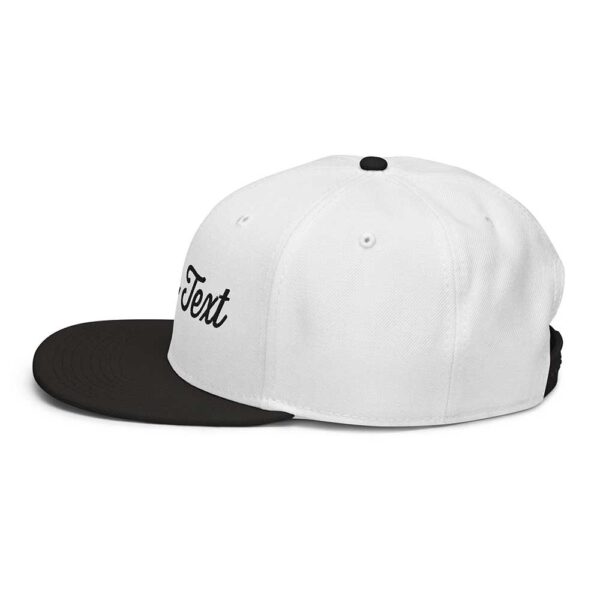 Black/White/White Snapback (White Stitch, Cursive) - Image 5