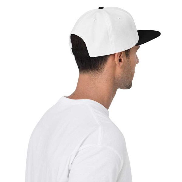 Black/White/White Snapback (White Stitch, Cursive) - Image 4