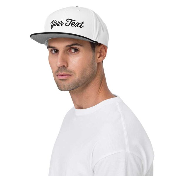 Black/White/White Snapback (White Stitch, Cursive) - Image 3