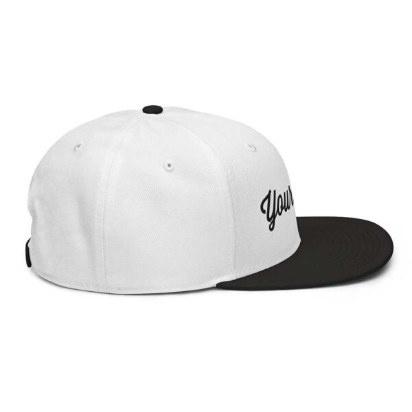 Black/White/White Snapback (White Stitch, Cursive) - Image 2