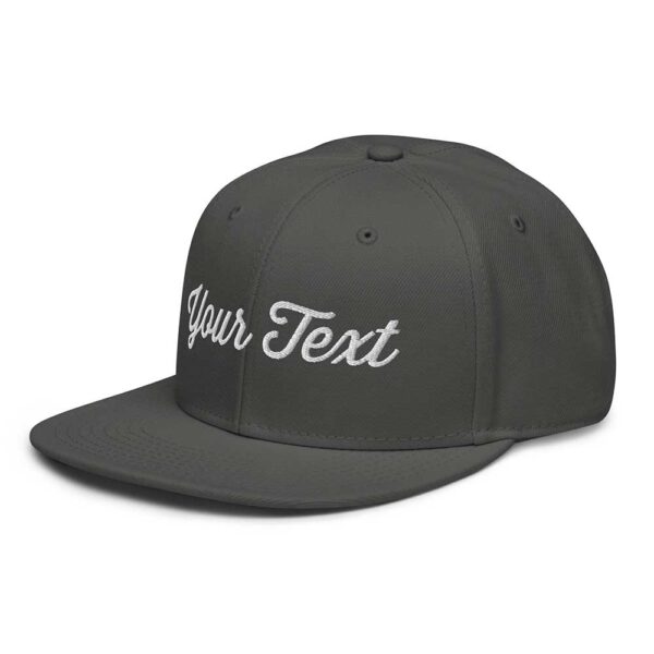 Charcoal Gray Snapback (White Stitch, Cursive)