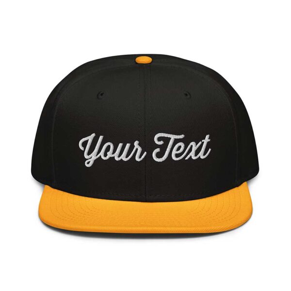 Gold/Black/Black Snapback (White Stitch, Cursive) - Image 6