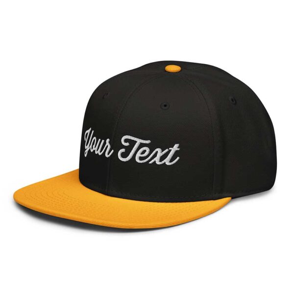 Gold/Black/Black Snapback (White Stitch, Cursive)