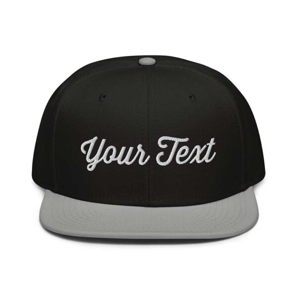 Gray/Black/Black Snapback (White Stitch, Cursive) - Image 6