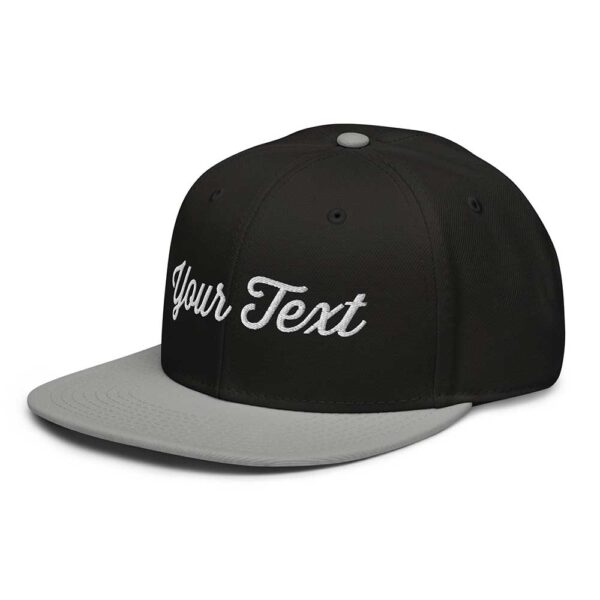 Gray/Black/Black Snapback (White Stitch, Cursive)