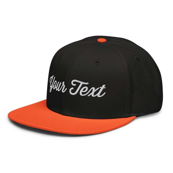 Orange/Black/Black Snapback (White Stitch, Cursive)