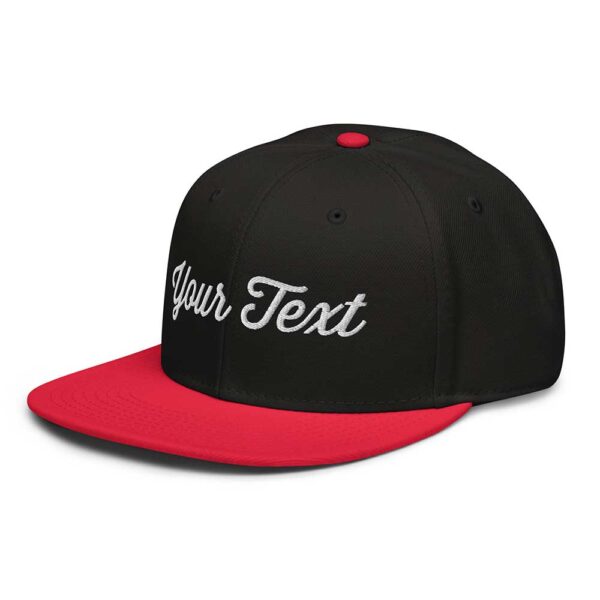 Red/Black/Black Snapback (White Stitch, Cursive)