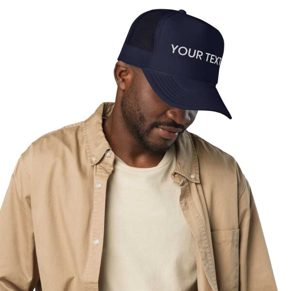 Navy Foam Trucker Hat (White Text) - Image 6