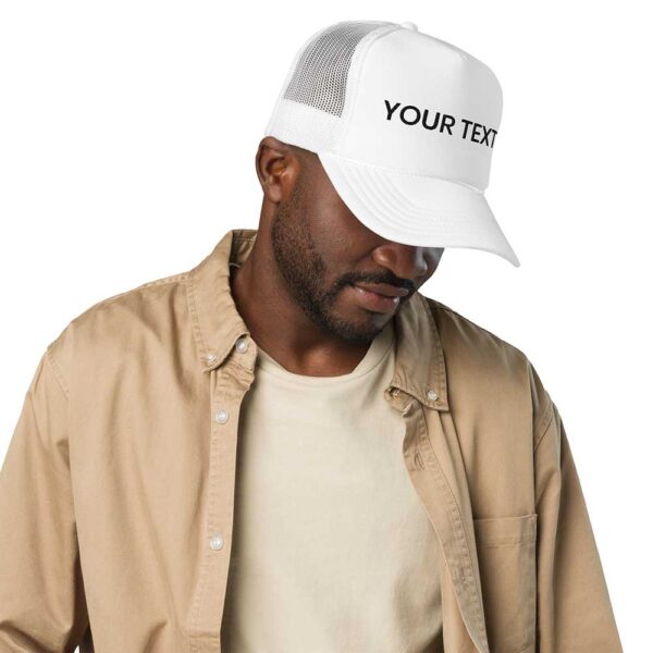 White Foam Trucker Hat (Black Text) - Image 6