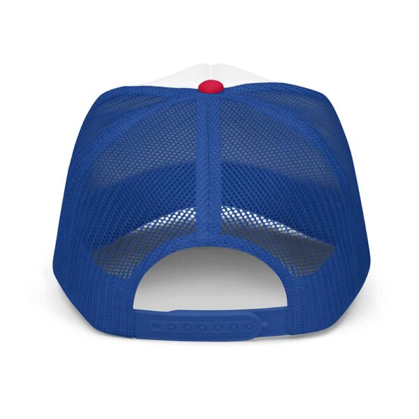 White/Royal/Red Foam Trucker Hat (Black Text) - Image 2