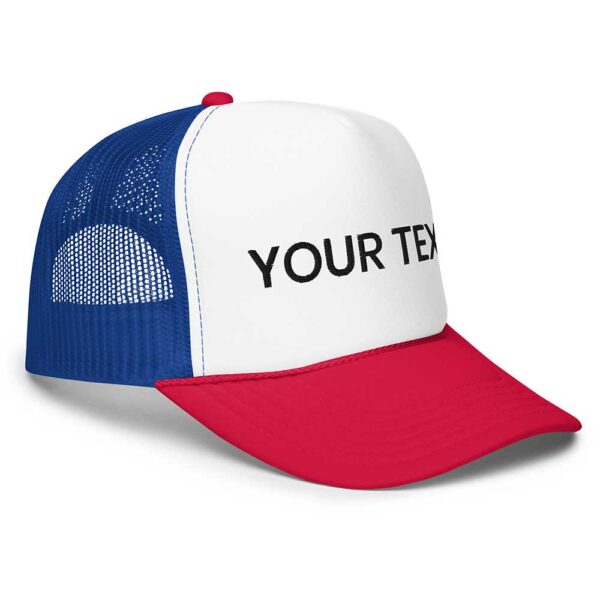 White/Royal/Red Foam Trucker Hat (Black Text) - Image 4