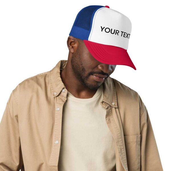 White/Royal/Red Foam Trucker Hat (Black Text) - Image 6